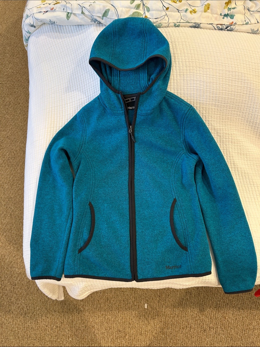 Marmot Teal Zip-Up Hooded Fleece Jacket